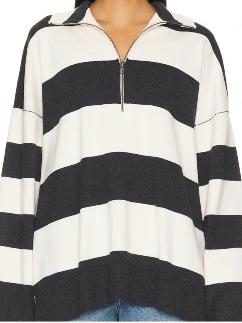 Free People Coastal Striped Half-Zip Pullover